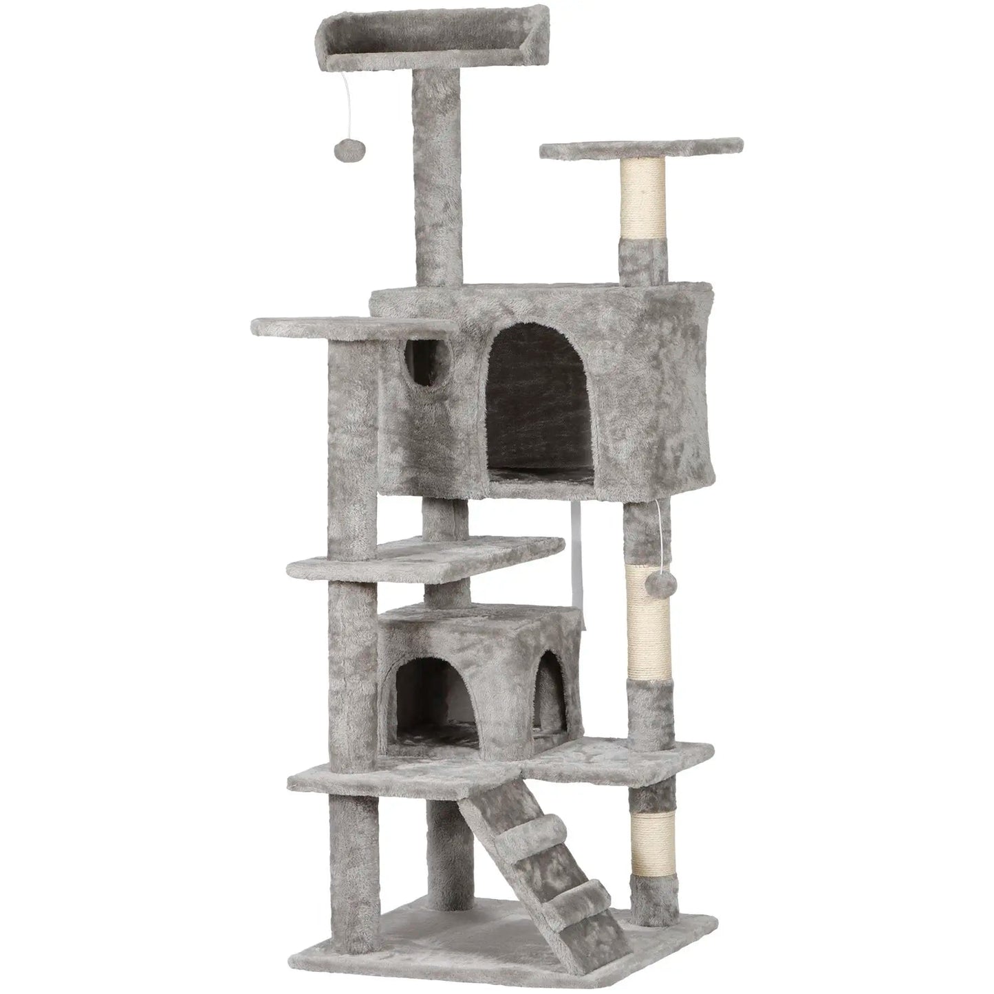 55” Multi-Level Cat Tree Condo – Plush Cat Tower with Scratching Posts & Hideaways