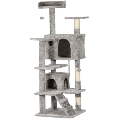 55” Multi-Level Cat Tree Condo – Plush Cat Tower with Scratching Posts & Hideaways