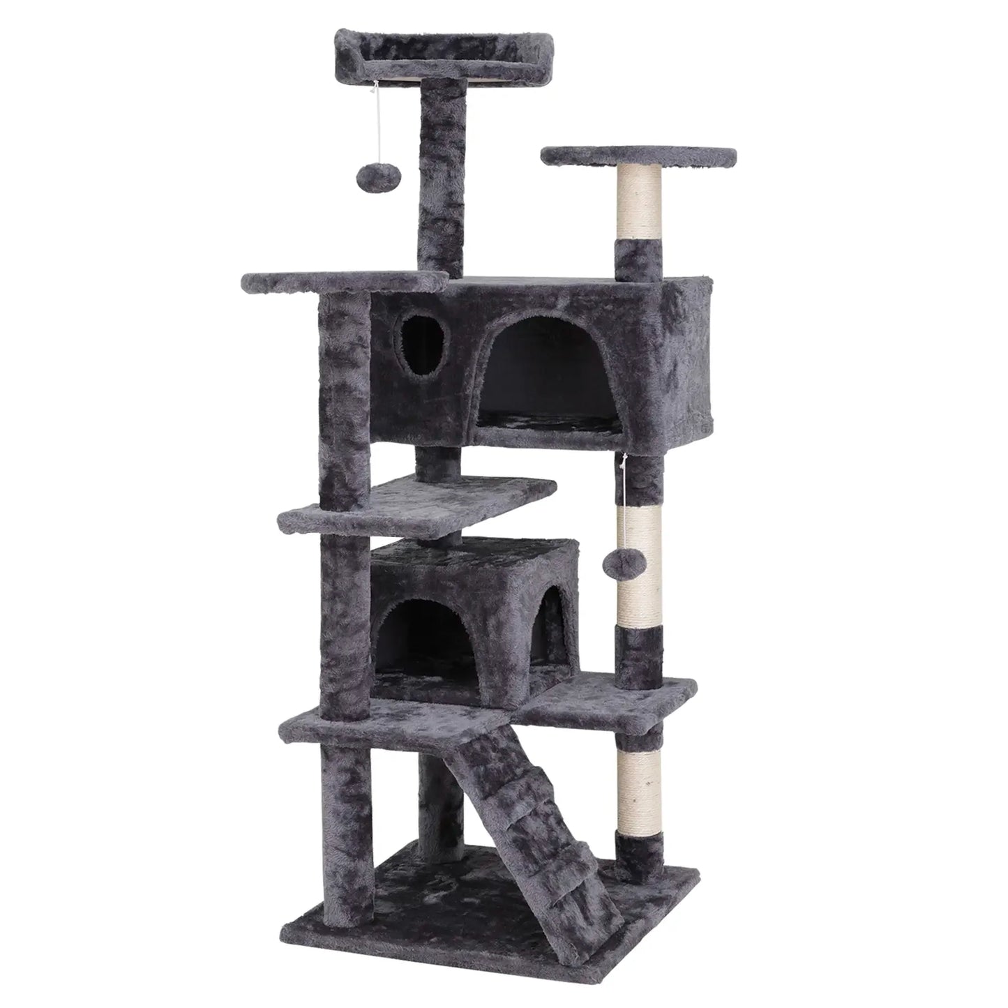 55” Multi-Level Cat Tree Condo – Plush Cat Tower with Scratching Posts & Hideaways