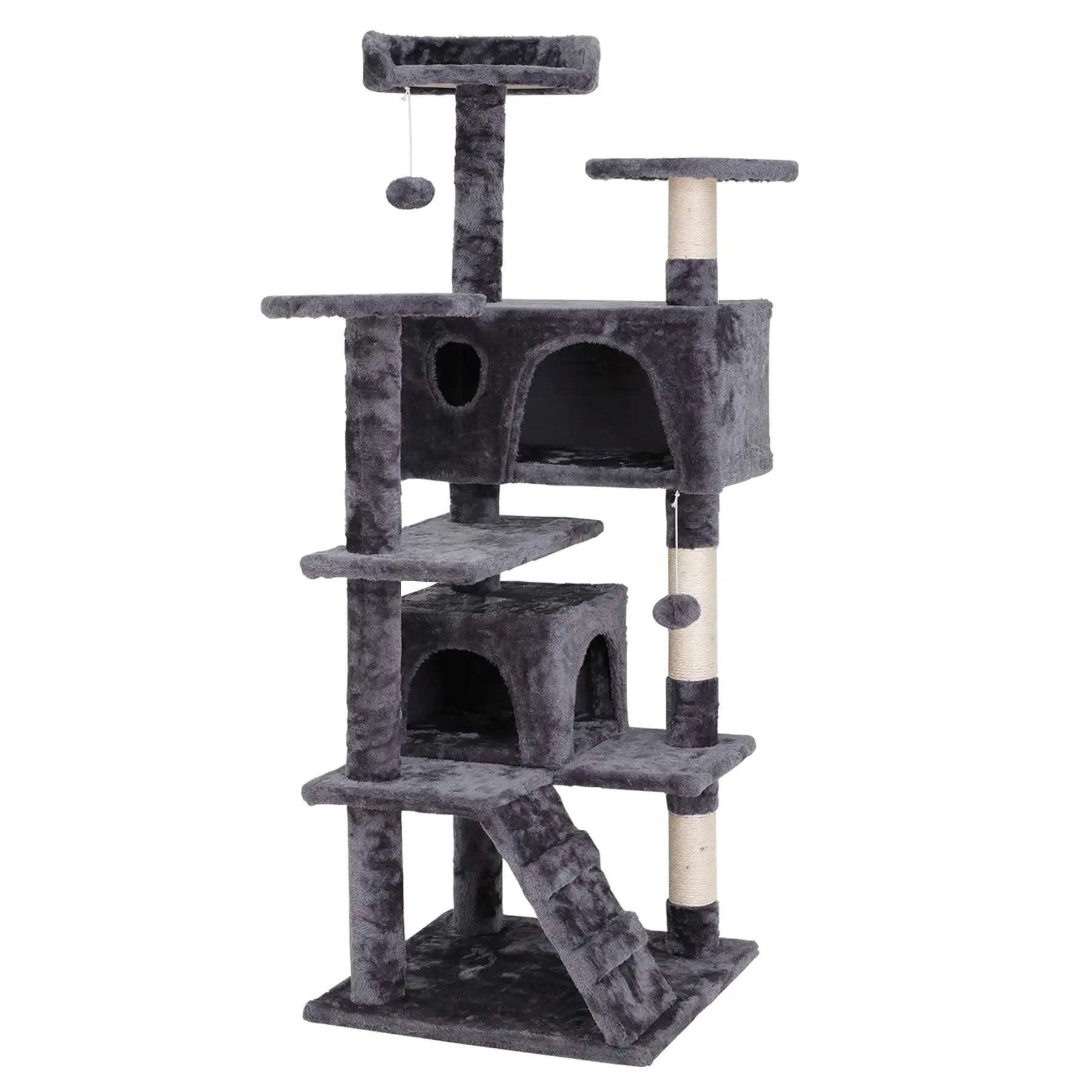 55” Multi-Level Cat Tree Condo – Plush Cat Tower with Scratching Posts & Hideaways