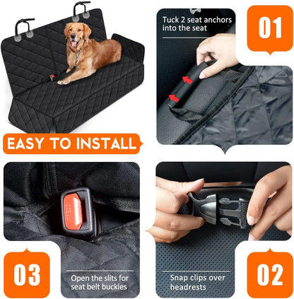 Dog Car Seat Cover - Waterproof Back Seat Protector for Pets, Non-Slip Design, Compatible with Most Cars, Trucks, and SUVs - Black