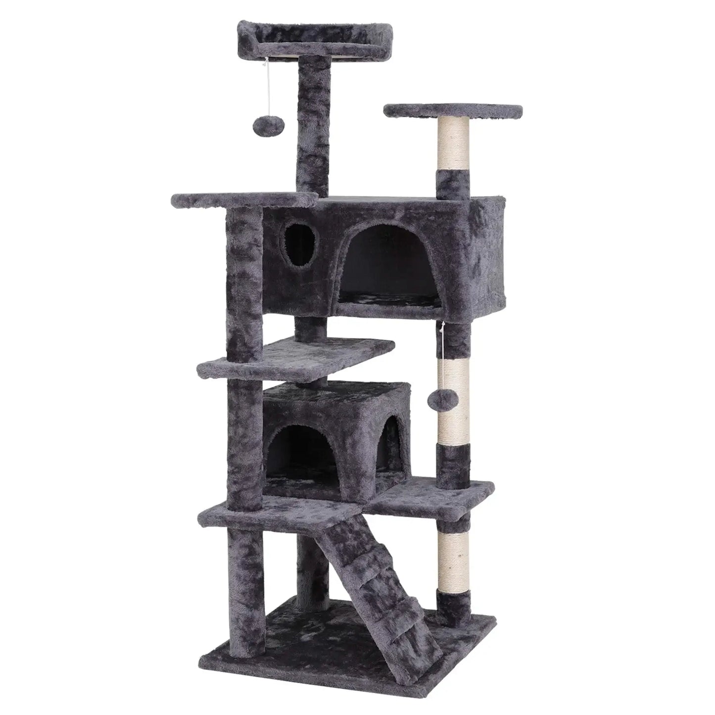 55” Multi-Level Cat Tree Condo – Plush Cat Tower with Scratching Posts & Hideaways