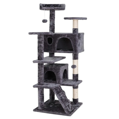 55” Multi-Level Cat Tree Condo – Plush Cat Tower with Scratching Posts & Hideaways