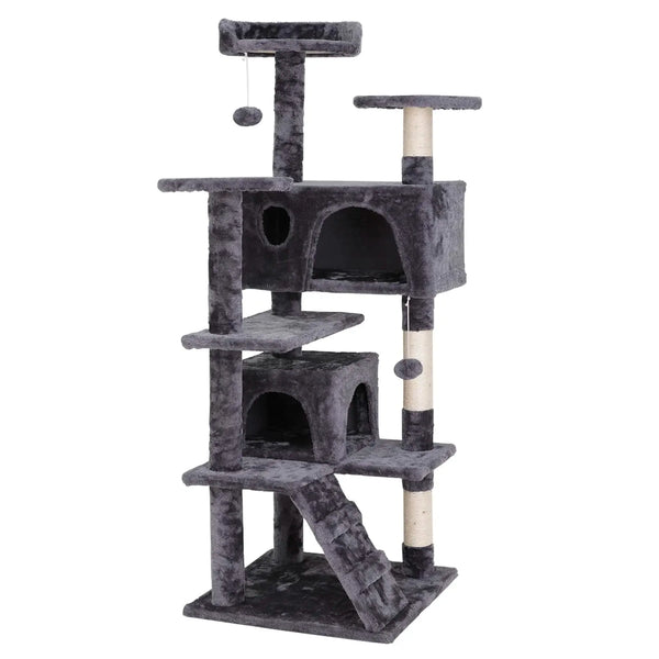 55” Multi-Level Cat Tree Condo – Plush Cat Tower with Scratching Posts & Hideaways