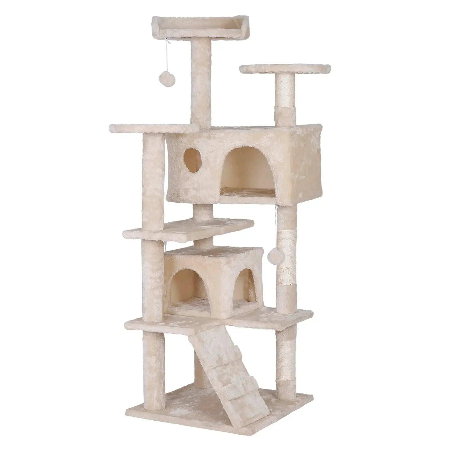 55” Multi-Level Cat Tree Condo – Plush Cat Tower with Scratching Posts & Hideaways