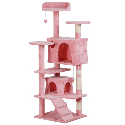 55” Multi-Level Cat Tree Condo – Plush Cat Tower with Scratching Posts & Hideaways