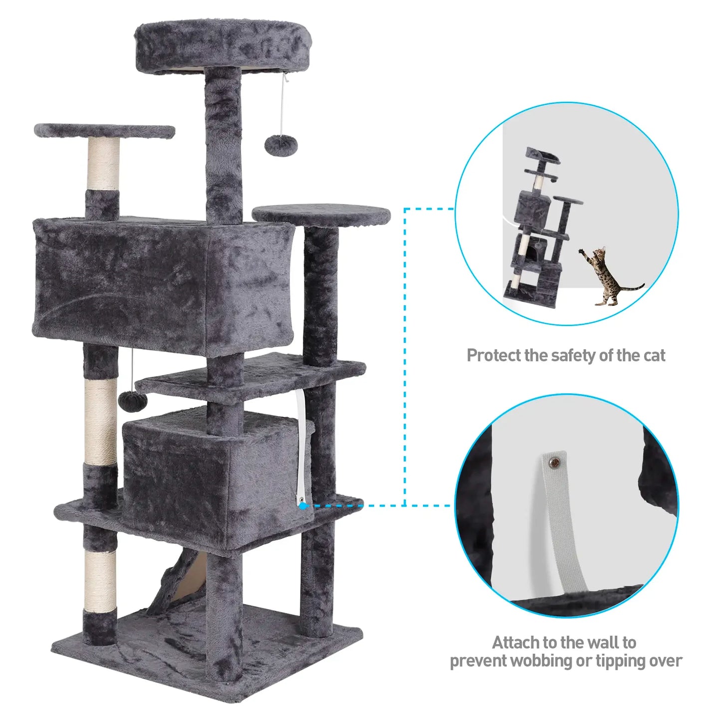 55” Multi-Level Cat Tree Condo – Plush Cat Tower with Scratching Posts & Hideaways