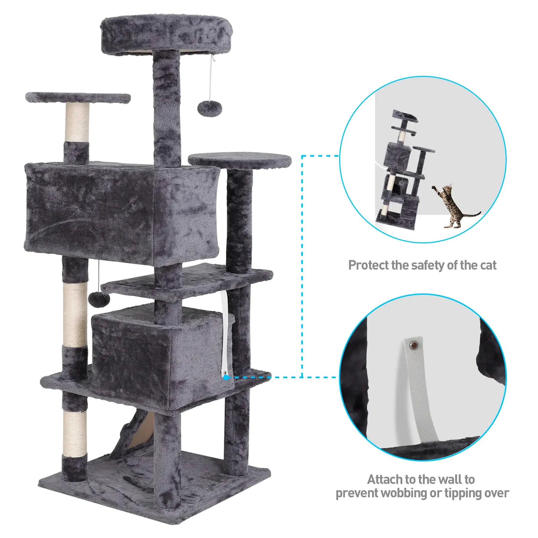 55” Multi-Level Cat Tree Condo – Plush Cat Tower with Scratching Posts & Hideaways