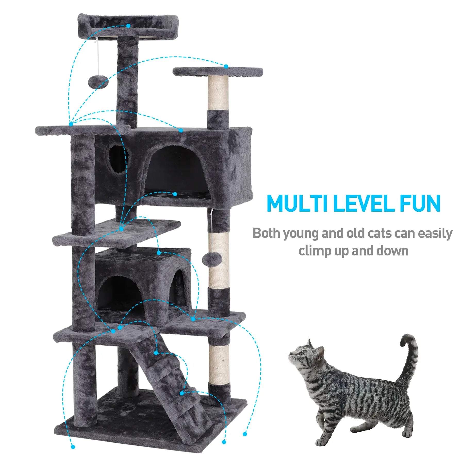 55” Multi-Level Cat Tree Condo – Plush Cat Tower with Scratching Posts & Hideaways